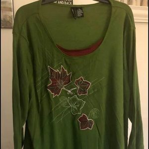 Plus Size 3x Jason Maxwell Leaf Olive Green Long Sleeve Top